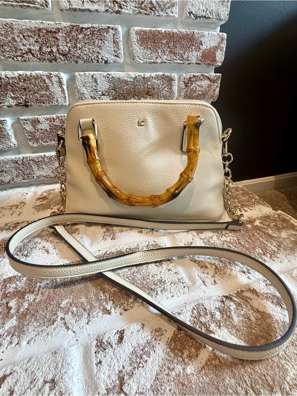Liz Claiborne Cream Bamboo-Handle + Adjustable Crossbody Strap Purse